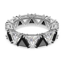 Anillo de cóctel Millenia, Cristales de talla triangular, Negro, Baño de rodio