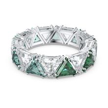 Anillo de cóctel Millenia, Cristales de talla triangular, Verde, Baño de rodio