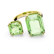 Anillo de cóctel Millenia, Cristales talla octagonal, Verde, Baño tono oro