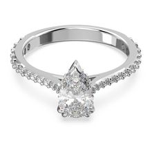 Anillo de cóctel Millenia, Talla pera, Pavé, Blanco, Baño de rodio