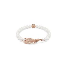Pulsera Nice, Pluma, Blanca, Baño tono oro rosa