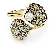 Anillo abierto Idyllia, Crystal Pearl, Caracola, Blanco, Baño tono oro