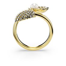 Anillo abierto Idyllia, Crystal Pearl, Caracola, Blanco, Baño tono oro