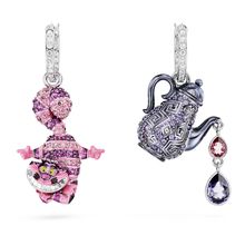 Pendientes Alice in Wonderland, Diseño asimétrico, Gato y tetera, Multicolores, Recubrimiento en rodio