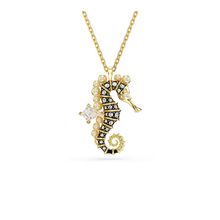 Colgante Idyllia, Crystal pearls, Caballito de mar, Blanco, Baño tono oro
