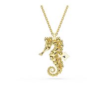 Colgante Idyllia, Crystal pearls, Caballito de mar, Blanco, Baño tono oro