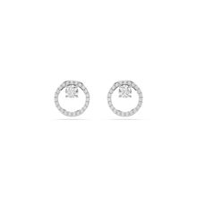 Pendientes de botón Constella, Talla redonda, Blancos, Baño de rodio