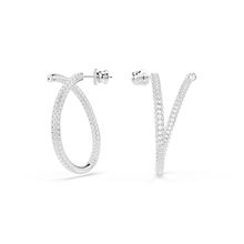 Pendientes de aro Dextera, Talla redonda, Blancos, Baño de rodio