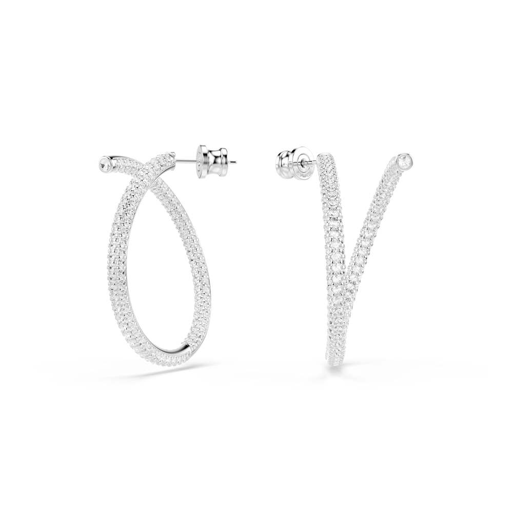 Pendientes de aro Dextera, Talla redonda, Blancos, Baño de rodio