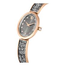 Reloj Crystal Rock Oval, Fabricado en Suiza, Pulsera de cristal, Gris, Acabado tono oro rosa