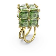 Anillo de cóctel Curiosa, Cuadrado, Verde, Baño tono oro