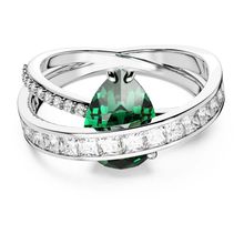 Anillo de cóctel Hyperbola, Circonita neutra en carbono, Tallas mixtas, Bandas dobles, Verde, Baño de rodio