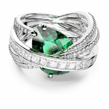 Anillo de cóctel Hyperbola, Circonita neutra en carbono, Tallas mixtas, Cuatro bandas, Verde, Baño de rodio
