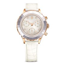 Reloj Octea Chrono, Fabricado en Suiza, Correa de piel, Blanco, Acabado tono oro rosa