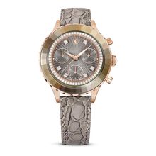 Reloj Octea Chrono, Fabricado en Suiza, Correa de piel, Gris, Acabado tono oro rosa