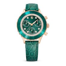Reloj Octea Chrono, Fabricado en Suiza, Correa de piel, Verde, Acabado tono oro rosa