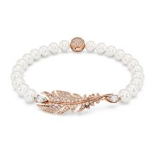 Pulsera Nice, Pluma, Blanca, Recubrimiento en tono oro rosa