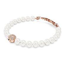 Pulsera Nice, Pluma, Blanca, Recubrimiento en tono oro rosa