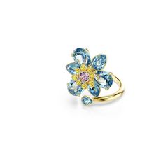 Anillo abierto Idyllia, Tallas mixtas, Flor, Azul, Baño tono oro