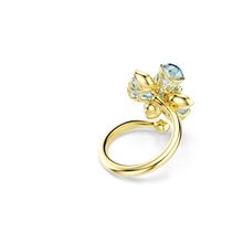 Anillo abierto Idyllia, Tallas mixtas, Flor, Azul, Baño tono oro