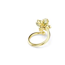 Anillo abierto Idyllia, Tallas mixtas, Flor, Verde, Baño tono oro