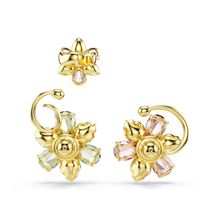 Pendiente ear cuff Idyllia, Set (3), Diseño asimétrico, Tallas mixtas, Flor, Multicolor, Baño tono oro