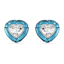 Pendientes de clip Dulcis, Talla de corazón, Pavé, Corazón, Azules, Baño de rodio
