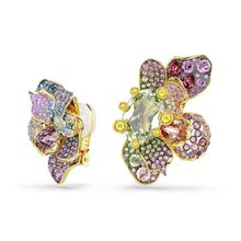 Pendientes de clip Idyllia, Tallas mixtas, Pavé, Flor, Multicolores, Combinación de acabados metálicos