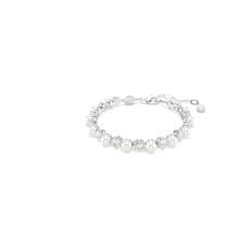 Pulsera Tennis Matrix, Perla de cristal, Talla redonda, Blanca, Baño de rodio