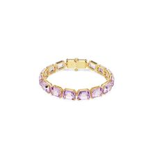 Pulsera Tennis Millenia, Talla octogonal, Morada, Baño tono oro