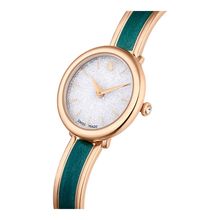 Reloj Crystalline Bangle, Fabricado en Suiza, Brazalete de metal, Verde, Acabado tono oro rosa