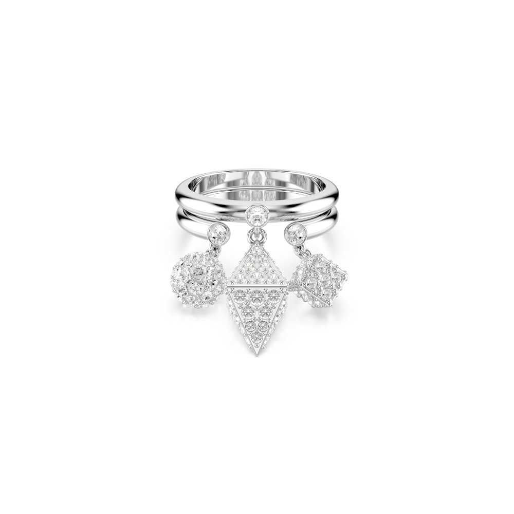 Anillo Dextera, Conjunto (2), Esfera y cubo, Blanco, Baño de rodio