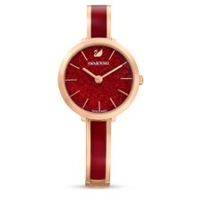 Reloj Crystalline Delight, Fabricado en Suiza, Brazalete de metal, Rojo, Acabado tono oro rosa