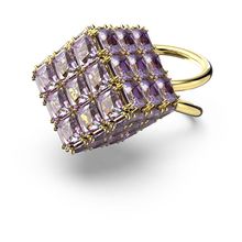 Anillo de cóctel Curiosa, Cuadrado, Morado, Baño tono oro