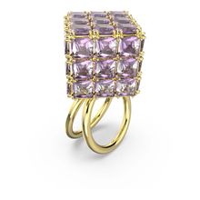 Anillo de cóctel Curiosa, Cuadrado, Morado, Baño tono oro