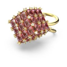 Anillo de cóctel Curiosa, Cuadrado, Naranja, Baño tono oro
