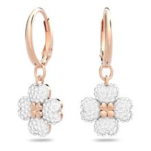 Aros de aro Latisha, Flor, Blancos, Baño tono oro rosa