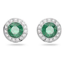 Pendientes de botón Una Angelic, Talla redonda, Verdes, Recubrimiento en rodio