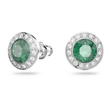 Pendientes de botón Una Angelic, Talla redonda, Verdes, Recubrimiento en rodio