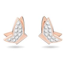 Aros de botón Lilia, Mariposa, Blancos, Baño tono oro rosa