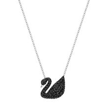 Colgante Swarovski Iconic Swan, negro, Baño de Rodio
