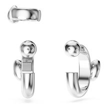 Pendientes de aro con pendiente ear cuff Dextera, Conjunto (3), Talla pera, Blancos, Baño de rodio