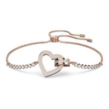 Pulsera Lovely, Corazón, Blanca, Baño tono oro rosa