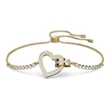 Pulsera Lovely, Corazón, Blanca, Baño tono oro