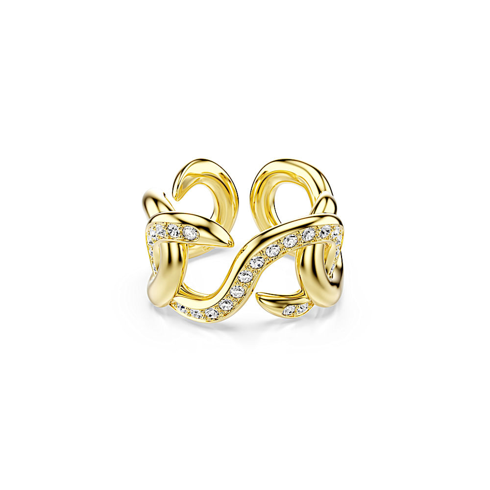 Anillo abierto Dextera, Talla redonda, Blanco, Acabado en tono oro