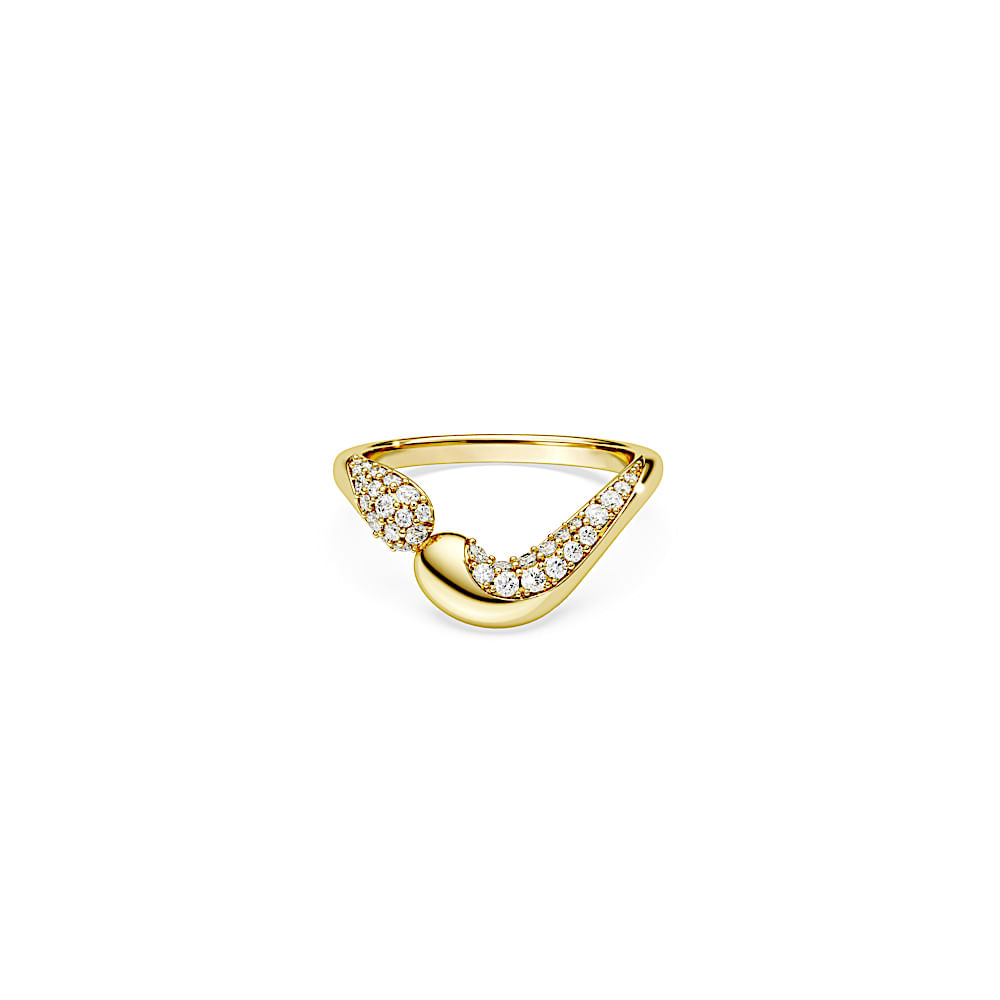 Anillo abierto Classica, Talla redonda, Blanco, Plata de ley, acabado en oro de 18 quilates
