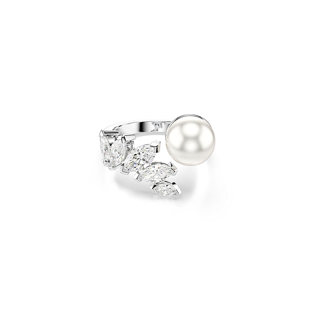 Anillo abierto Mesmera, Crystal Pearl, Talla Marquise, Blanco, Acabado en rodio