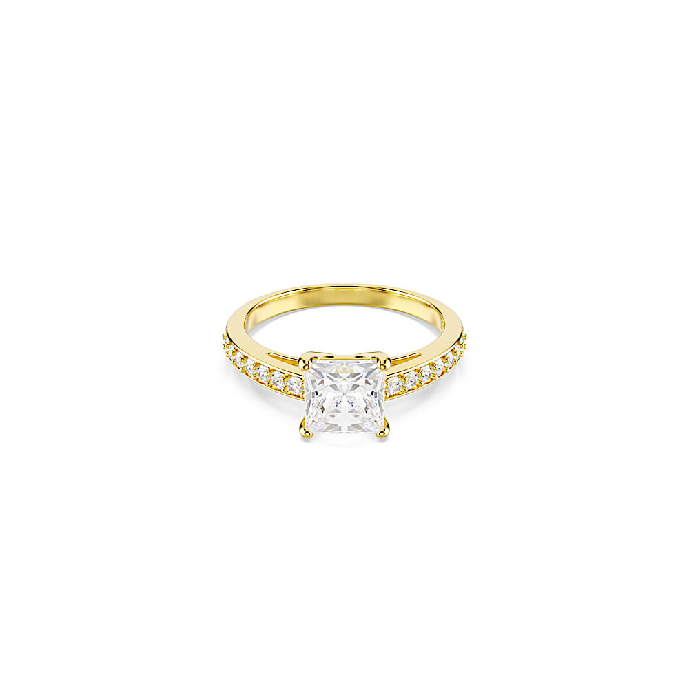 Anillo Attract, Talla cuadrada, Pavé, Blanco, Acabado en oro de 18 quilates