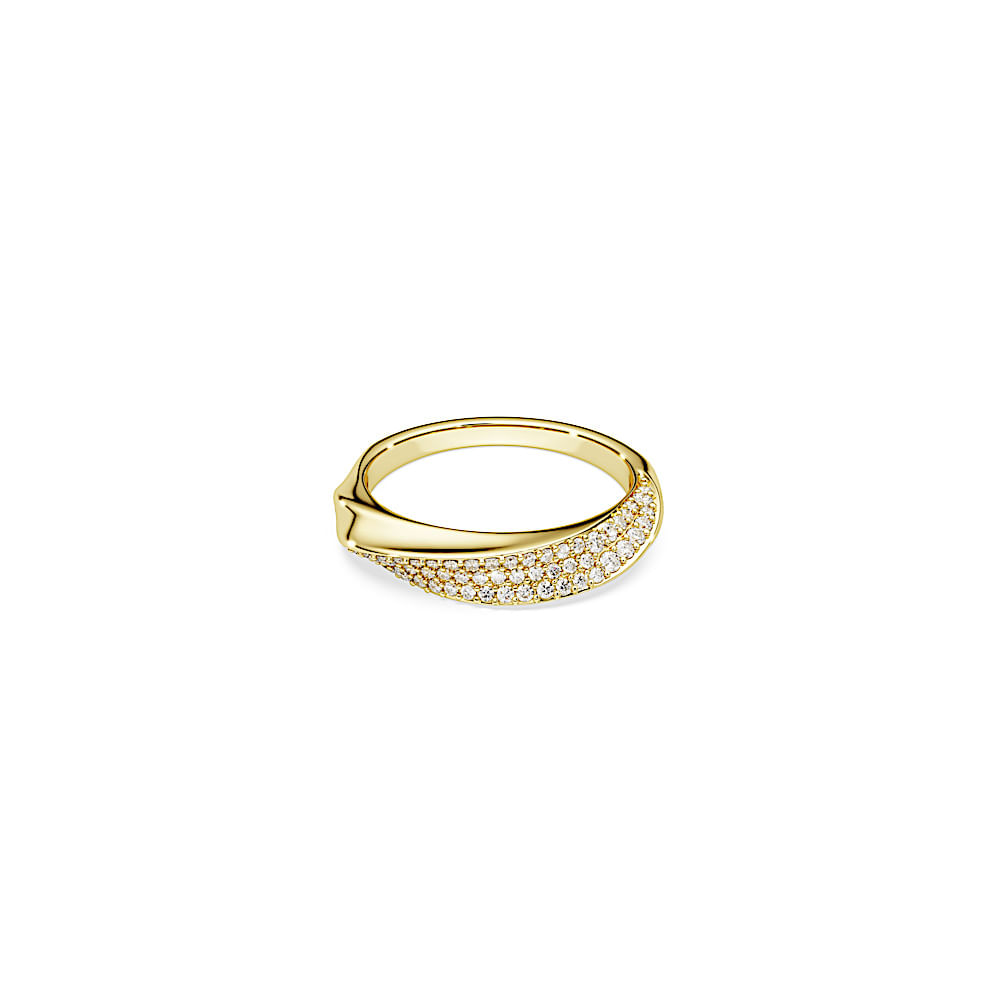 Anillo de banda Classica, Talla redonda, Blanco, Plata de ley, acabado en oro de 18 quilates
